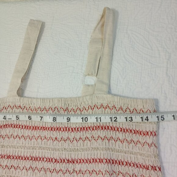 Magic Dress Womens Sleeveless Smocked  M Cotton/Linen Blend Beige & Red - Picture 9 of 10